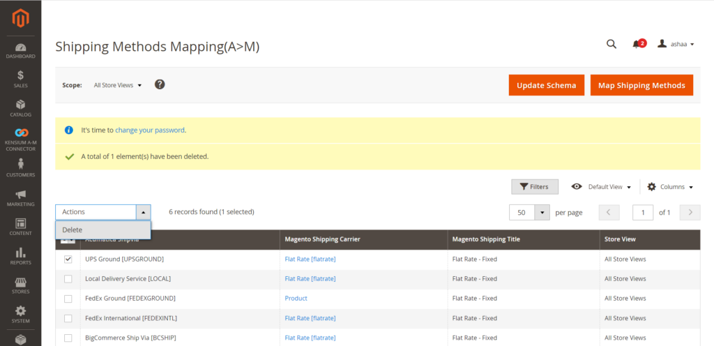 Shipping methods mapping actions